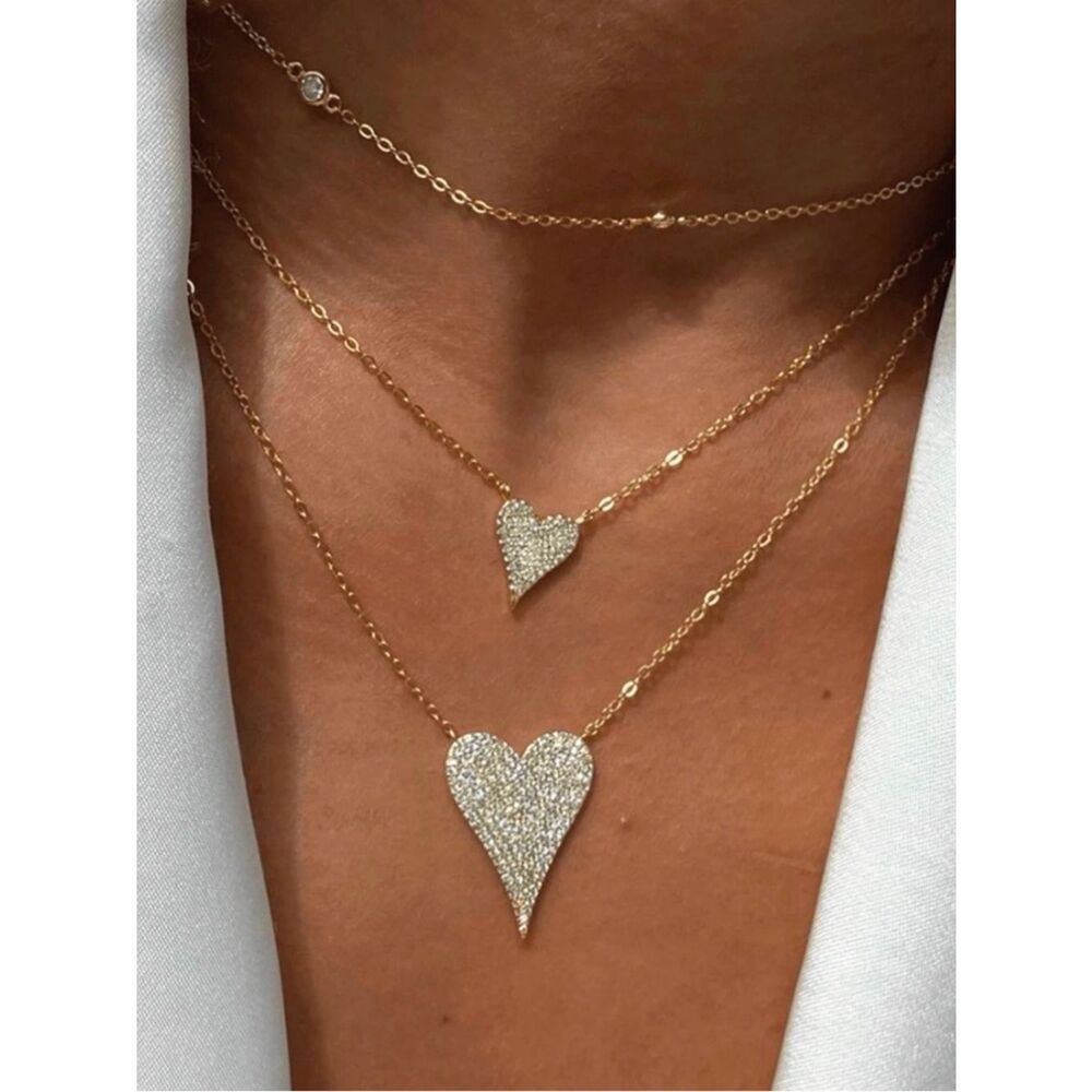 Gold Heart Pave Pendant Necklace A1970